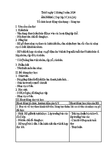 Kế hoạch bài dạy Âm nhạc + Giáo dục thể chất Tiểu học - Tuần 26 - Năm học 2023-2024