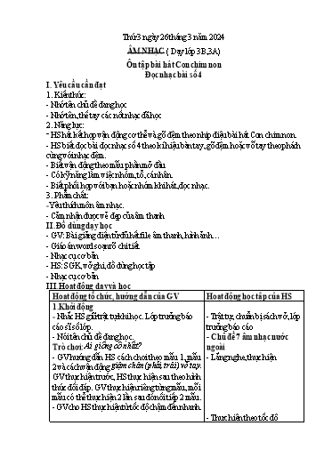 Kế hoạch bài dạy Âm nhạc + Giáo dục thể chất Tiểu học - Tuần 28 - Năm học 2023-2024
