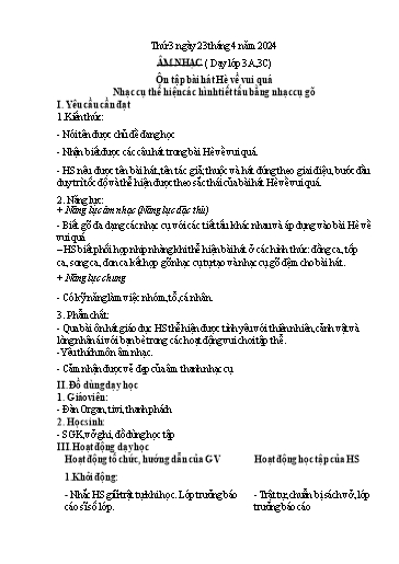 Kế hoạch bài dạy Âm nhạc + Giáo dục thể chất Tiểu học - Tuần 32 - Năm học 2023-2024