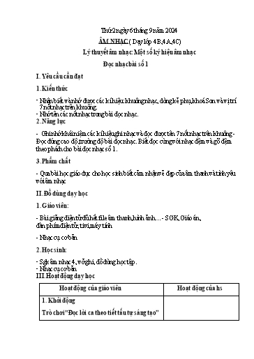 Kế hoạch bài dạy Âm nhạc Lớp 4+5 - Tuần 1 - Năm học 2024-2025