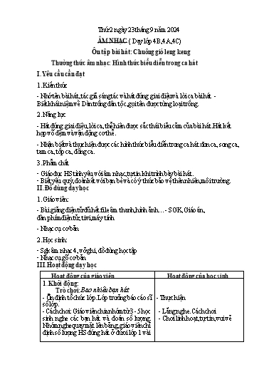 Kế hoạch bài dạy Âm nhạc Lớp 4+5 - Tuần 3 - Năm học 2024-2025