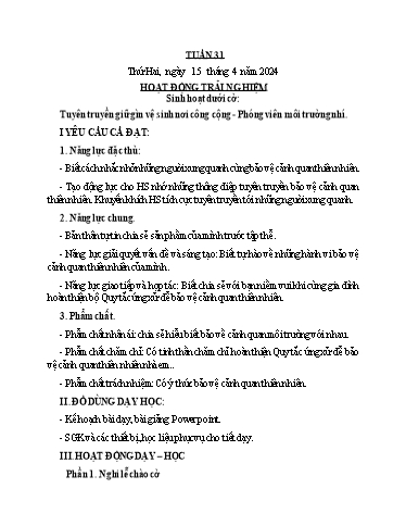 Kế hoạch bài dạy các môn Lớp 3 - Tuần 31 - Năm học 2023-2024