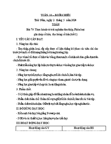 Kế hoạch bài dạy các môn Lớp 3 - Tuần 33 - Năm học 2023-2024