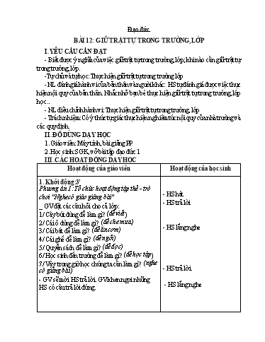 Kế hoạch bài dạy Đạo đức Lớp 1 - Tuần 15 - Năm học 2023-2024