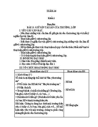 Kế hoạch bài dạy Đạo đức Lớp 1 - Tuần 16 - Năm học 2023-2024