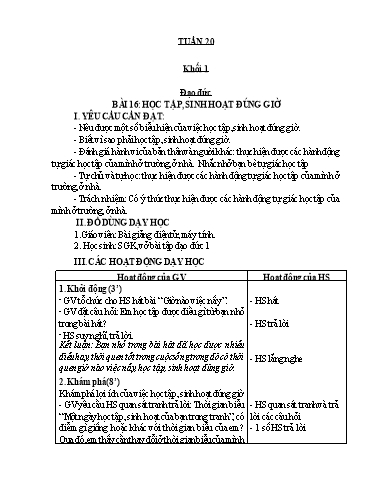 Kế hoạch bài dạy Đạo đức Lớp 1 - Tuần 20 - Năm học 2023-2024