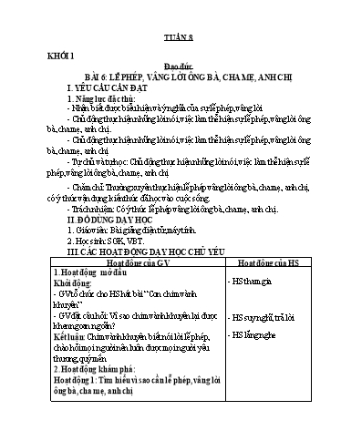 Kế hoạch bài dạy Đạo đức Lớp 1 - Tuần 8 - Năm học 2023-2024