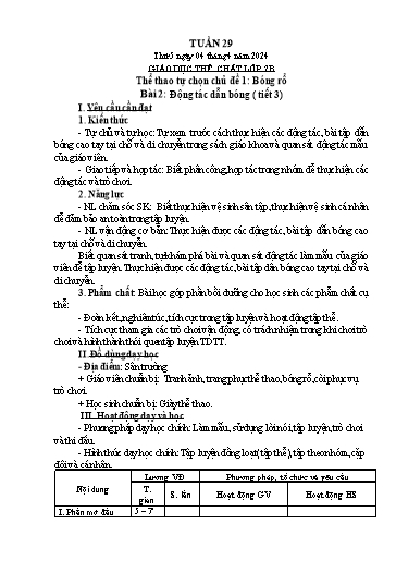 Kế hoạch bài dạy Giáo dục thể chất Lớp 1+2 - Tuần 29 - Năm học 2023-2024