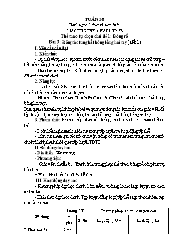 Kế hoạch bài dạy Giáo dục thể chất Lớp 1+2 - Tuần 30 - Năm học 2023-2024