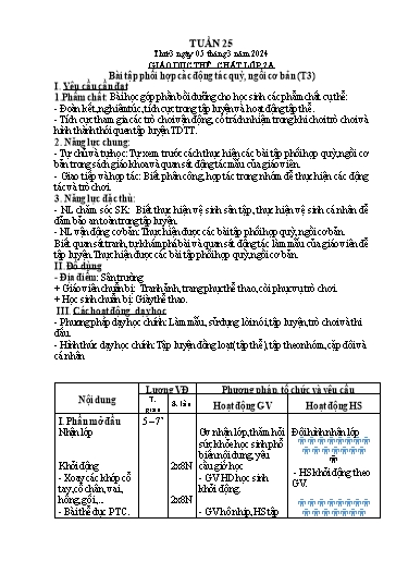 Kế hoạch bài dạy Giáo dục thể chất Lớp 2+3+5 - Tuần 25 - Năm học 2023-2024