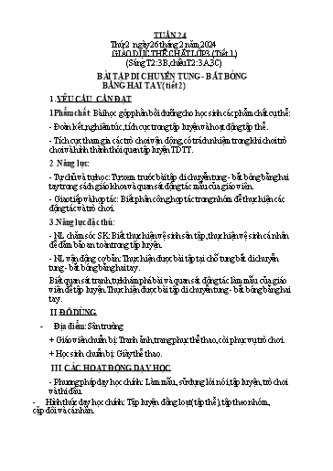 Kế hoạch bài dạy Giáo dục thể chất Tiểu học - Tuần 24 - Năm học 2023-2024