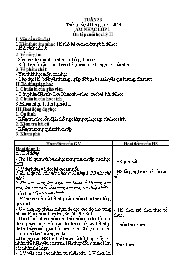 Kế hoạch bài dạy Giáo dục thể chất Tiểu học - Tuần 33 - Năm học 2023-2024
