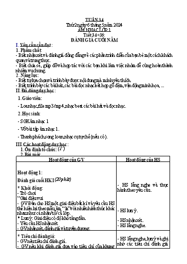 Kế hoạch bài dạy Giáo dục thể chất Tiểu học - Tuần 34 - Năm học 2023-2024