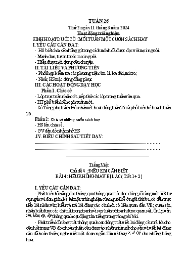 Kế hoạch bài dạy Khối 1 - Tuần 26 - Năm học 2023-2024