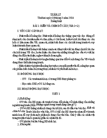 Kế hoạch bài dạy Khối 1 - Tuần 27 - Năm học 2023-2024