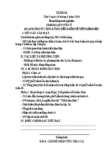 Kế hoạch bài dạy Khối 1 - Tuần 28 - Năm học 2023-2024