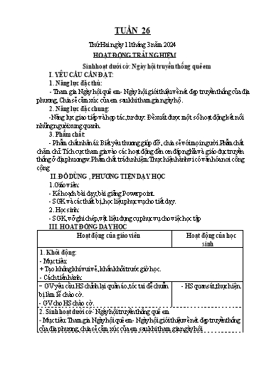 Kế hoạch bài dạy Khối 4 - Tuần 26 - Năm học 2023-2024