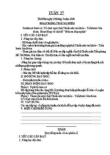 Kế hoạch bài dạy Khối 4 - Tuần 27 - Năm học 2023-2024