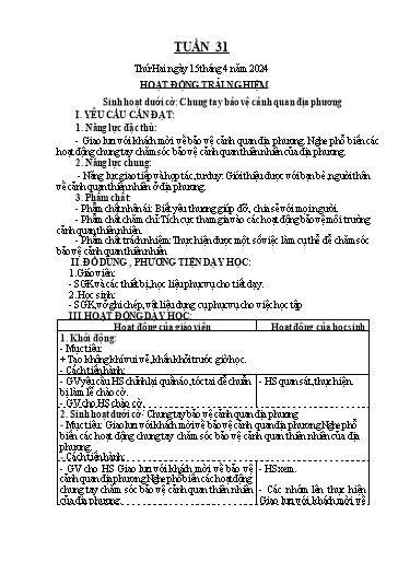 Kế hoạch bài dạy Khối 4 - Tuần 31 - Năm học 2023-2024
