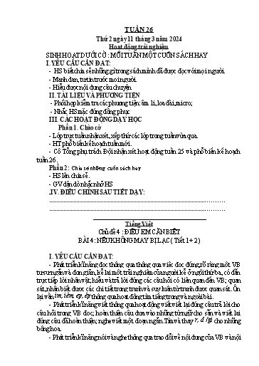 Kế hoạch bài dạy Lớp 1 - Tuần 26 - Năm học 2023-2024