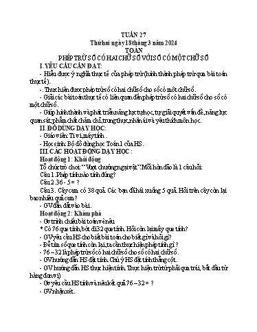 Kế hoạch bài dạy Lớp 1 - Tuần 27 - Năm học 2023-2024
