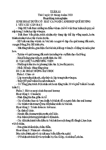 Kế hoạch bài dạy Lớp 1 - Tuần 31 - Năm học 2023-2024