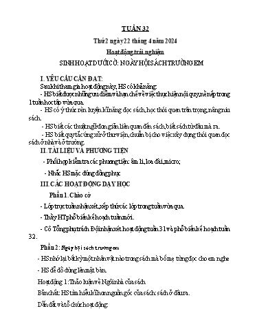 Kế hoạch bài dạy Lớp 1 - Tuần 32 - Năm học 2023-2024