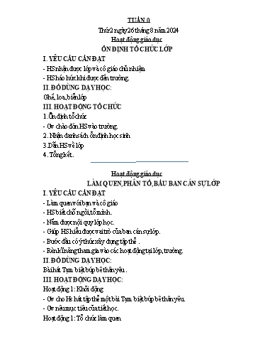 Kế hoạch bài dạy Lớp 1 - Tuần trước khai giảng - Năm học 2024-2025