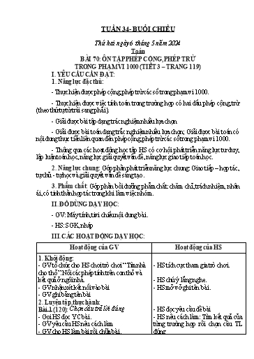 Kế hoạch bài dạy Lớp 2 - Tuần 34 - Năm học 2023-2024