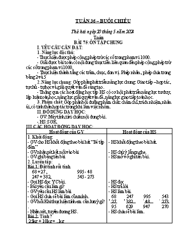 Kế hoạch bài dạy Lớp 2 - Tuần 36 - Năm học 2023-2024