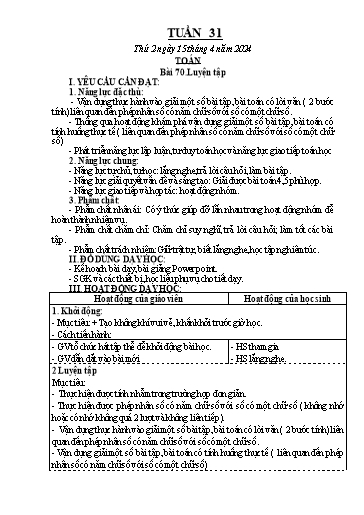 Kế hoạch bài dạy Lớp 3 - Tuần 31 - Năm học 2023-2024