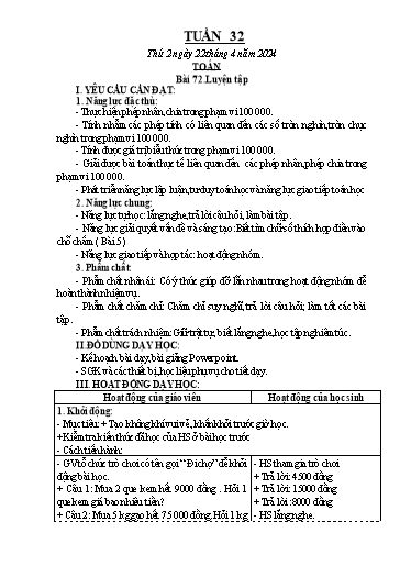 Kế hoạch bài dạy Lớp 3 - Tuần 32 - Năm học 2023-2024