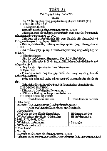 Kế hoạch bài dạy Lớp 3 - Tuần 34 - Năm học 2023-2024