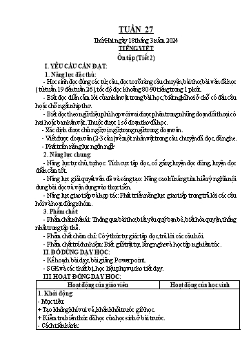 Kế hoạch bài dạy Lớp 4 - Tuần 27 - Năm học 2023-2024