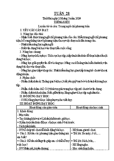 Kế hoạch bài dạy Lớp 4 - Tuần 28 - Năm học 2023-2024