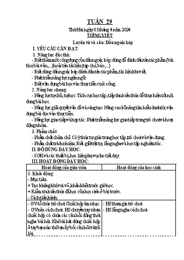 Kế hoạch bài dạy Lớp 4 - Tuần 29 - Năm học 2023-2024
