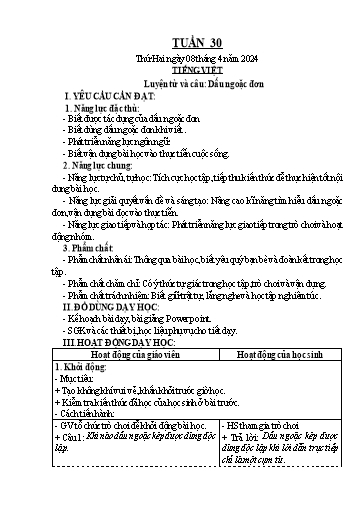 Kế hoạch bài dạy Lớp 4 - Tuần 30 - Năm học 2023-2024