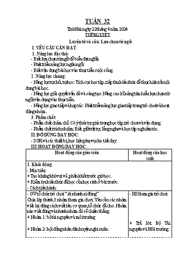 Kế hoạch bài dạy Lớp 4 - Tuần 32 - Năm học 2023-2024