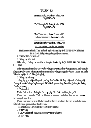 Kế hoạch bài dạy Lớp 4 - Tuần 33 - Năm học 2023-2024