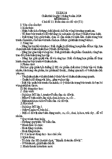 Kế hoạch bài dạy Mĩ thuật Tiểu học - Tuần 29 - Năm học 2023-2024