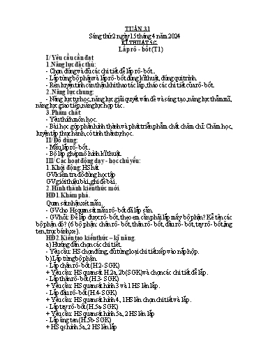 Kế hoạch bài dạy Mĩ thuật Tiểu học - Tuần 31 - Năm học 2023-2024