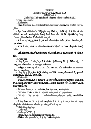 Kế hoạch bài dạy Mĩ thuật Tiểu học - Tuần 32 - Năm học 2023-2024