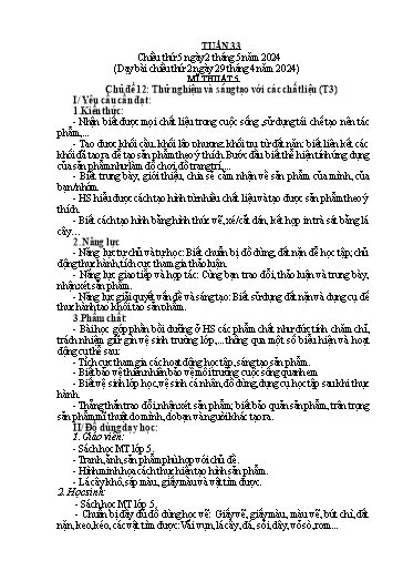 Kế hoạch bài dạy Mĩ thuật Tiểu học - Tuần 33 - Năm học 2023-2024
