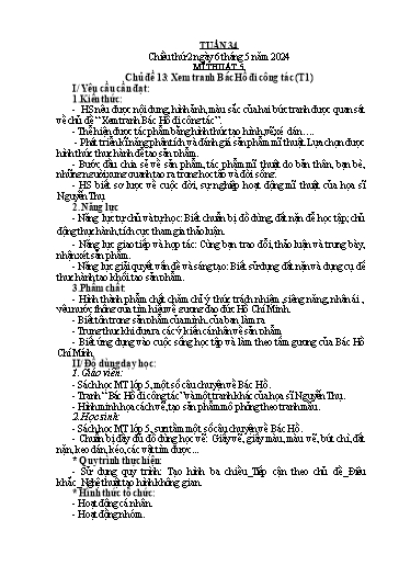 Kế hoạch bài dạy Mĩ thuật Tiểu học - Tuần 34 - Năm học 2023-2024