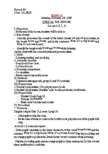 Kế hoạch bài dạy Tiếng Anh Lớp 3 - Tuần 23 - Năm học 2023-2024
