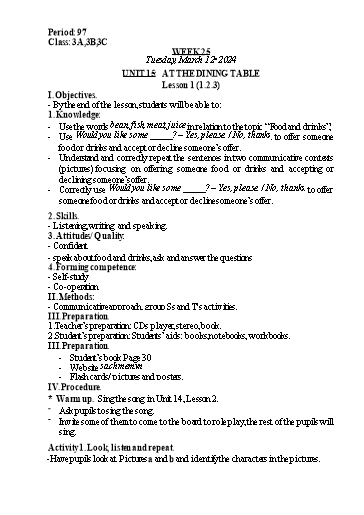 Kế hoạch bài dạy Tiếng Anh Lớp 3 - Tuần 25 - Năm học 2023-2024