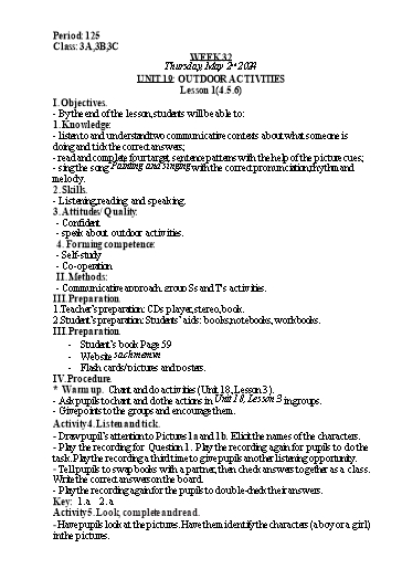 Kế hoạch bài dạy Tiếng Anh Lớp 3 - Tuần 32 - Năm học 2023-2024