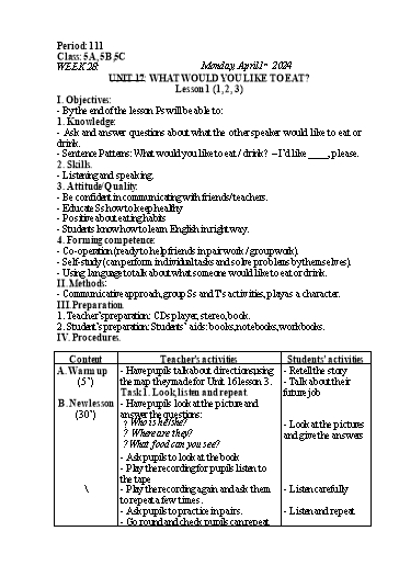 Kế hoạch bài dạy Tiếng Anh Lớp 5 - Tuần 29 - Năm học 2023-2024