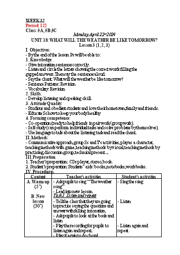 Kế hoạch bài dạy Tiếng Anh Lớp 5 - Tuần 32 - Năm học 2023-2024