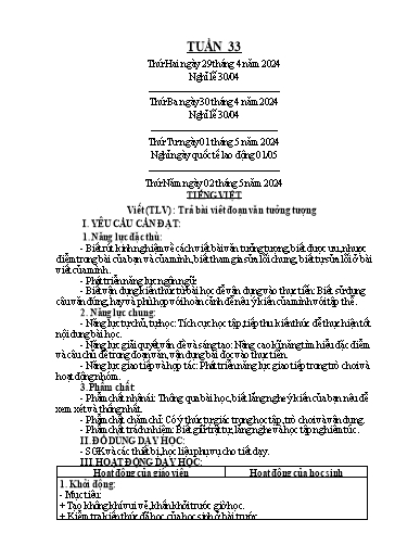 Kế hoạch bài dạy Tiếng Việt + Công nghệ + Lịch sử & Địa lí Lớp 4 - Tuần 33 - Năm học 2023-2024